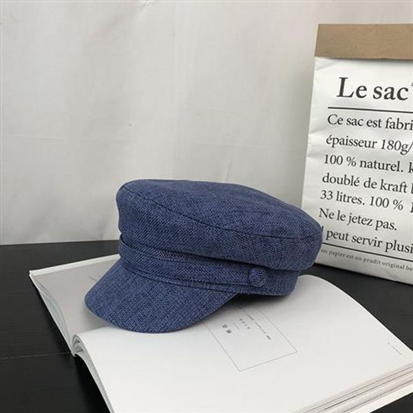 

2019 korean version of the cap summer new linen octagonal casual wild flat military cap young student cap female, Blue;gray
