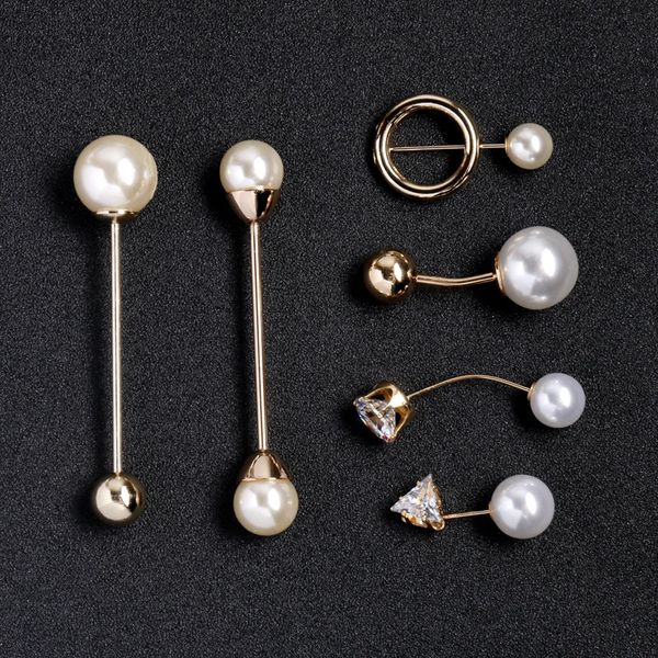 

woman girl fixed straps anti slip pin korean simple pearl brooch charm female pins collar lapel pins rhinestone brooch jewelry, Gray