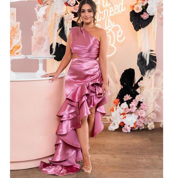 

2020 cutaway sides prom dresses one shoulder long sweep ruffles vestidos de festa formal party special occasion gowns, Black