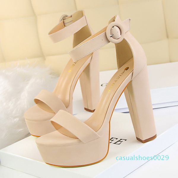 

bigtree shoes women pumps high heels shoes women heels block heels fashion women sandals platform buckle new ladies shoes c29, Black