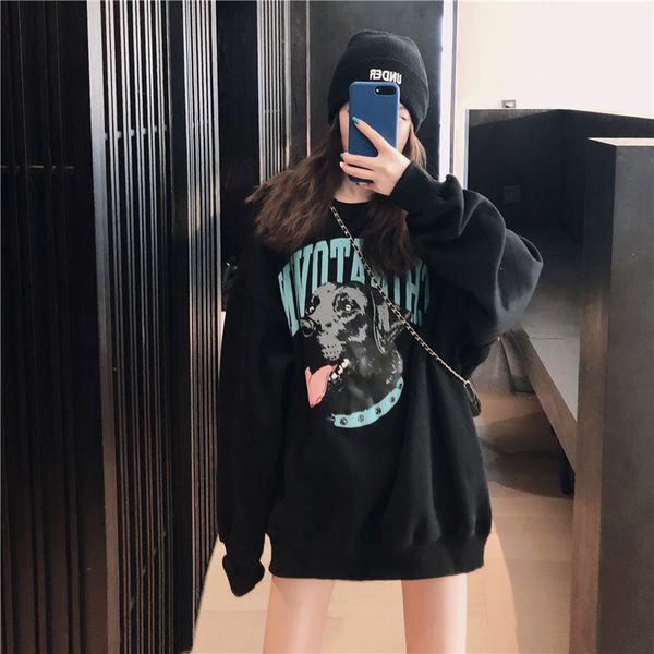 

new casual 3d sweatshirt women winter clothing cartoon dog print moletom feminino hoodies o-neck pullover, Black