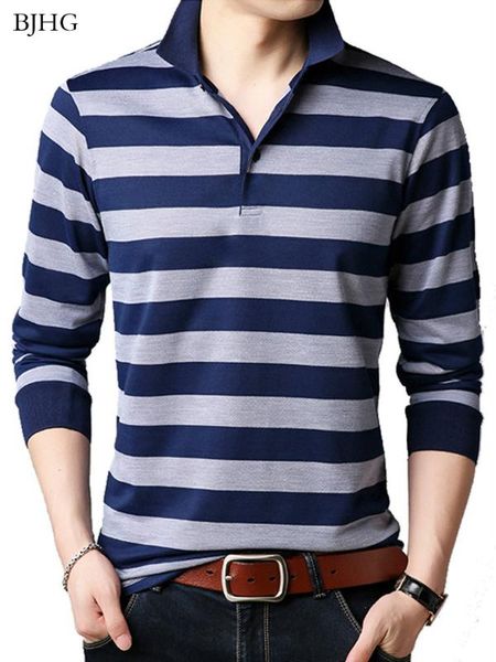 

bjhg 2020 men long shirt striped polos male cotton shirt tee brand clothing men camisas, White;black