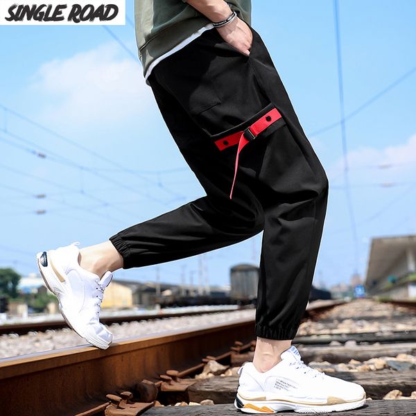 

singleroad men hip hop belt cargo pants 2019 overalls japanese streetwear joggers pants men fashion casual harem trousers, Black