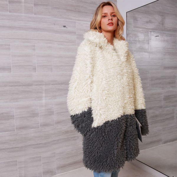 

women fluffy long hooded coat winter luxury artificial fur trench coat jacket 2019 fashion elegant thick warm loose overcoat, Black