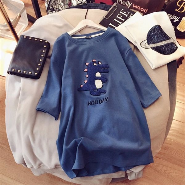 

figure 2020 short-sleeved t-shirt cartoon loose half-sleeved embroidered patch versatile round collar figure 2020 short-sleeved t-shirt cart, White