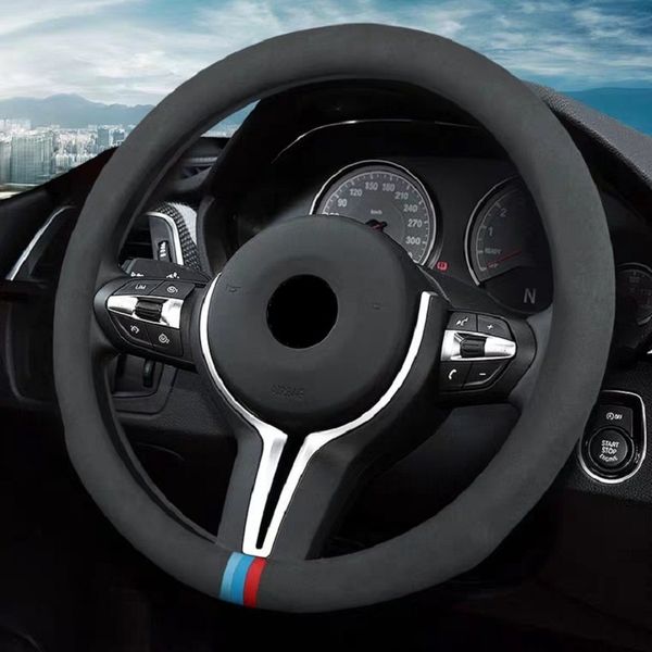 

38cm four seasons universal red suede material sport style durable in use leather braid steering wheel cover car accessories