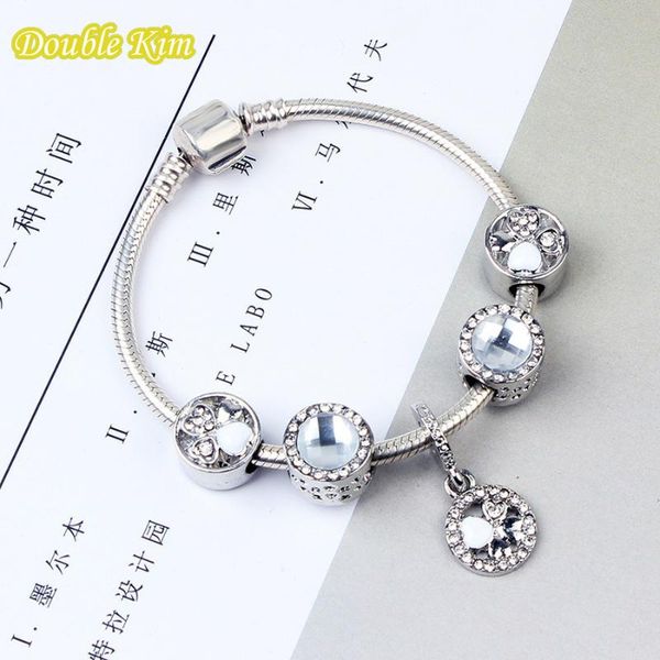 

charm bracelet alloy zircon stone brazil clover strand bracelets sliver color chain for pulceras fashion european style jewelry, Black