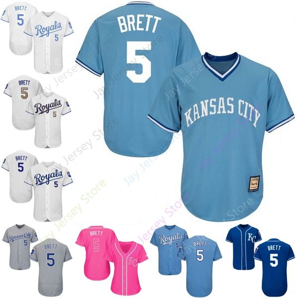 

2019 Kansas City 5 George Brett Jersey Royals Jerseys Cool Base Flexbase Home Away White Black Red Grey Pullover Button Men Women Youth
