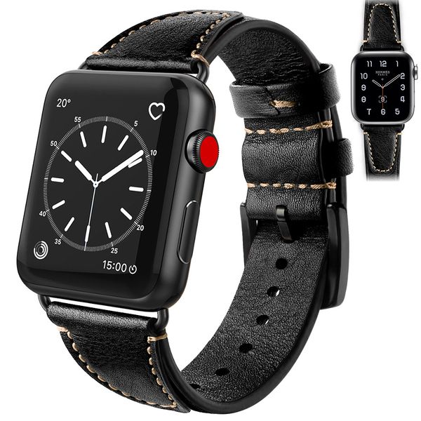 

cuff strap for apple watch band 44mm 42mm 40mm 38mm leather bracelet belt for iwatch series 5 4 3 2 1 watchband replacement, Black;brown