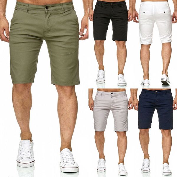 

fashion summer men's slim fit casual cotton shorts solid color short pants, White;black