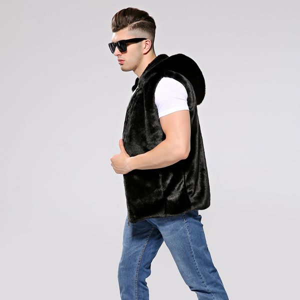 

fhillinuo 2018 new winter men fur vest stand collar thick warm fur waistcoats sleeveless coat outerwear zipper male jackets, Black;brown