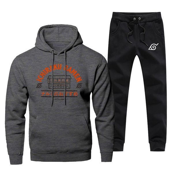 

naruto new fashion men's full suit tracksuit japan anime casual pants sweatshirt fitness ichiraku ramen harajuku men's jogging, Gray