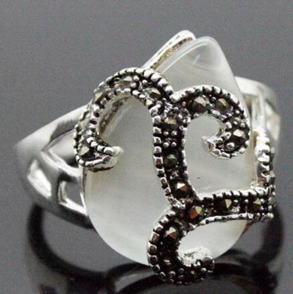 

18x16mm white marcasite cat eye sterling silver lady ring sz 7-10