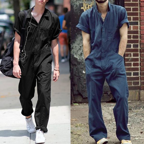 

3xl jumpsuits for men one-piece undershirts casual zipper bodysuits mens shirts streetwear solid color cotton leotard overalls, White;black