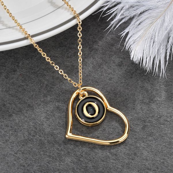 

Fashion Womens Gold Plated Alloy Heart Pendant Necklace 26 Letter Enamel Charm Jewelry