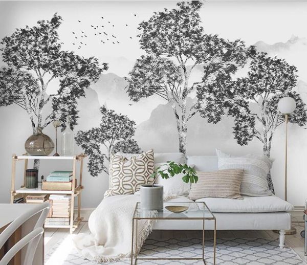 

wallpapers cjsir customized 3d wallpaper mural nordic hand-painted forest landscape tv sofa background wall paper papel de parede