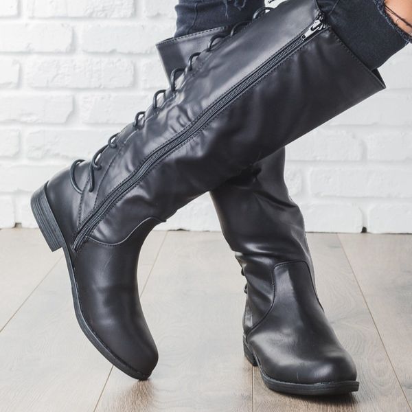 

monerffi women's boots leather zipper over the knee boots ladies winter thigh ladies high heels thick shoes flat shoes thighs, Black
