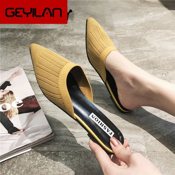 

new women's summer solid toe-covered slipper fashion pointed woven breathable lazy slippers flat sandals women mule slides shoes, Black
