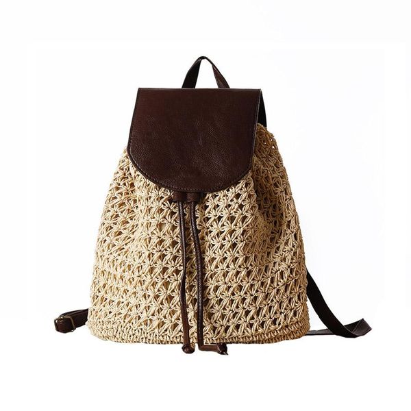 

women backpack drawstring female fashion straw bag summer beach ins popular lady weave back pack bag large travel mochila bp3002