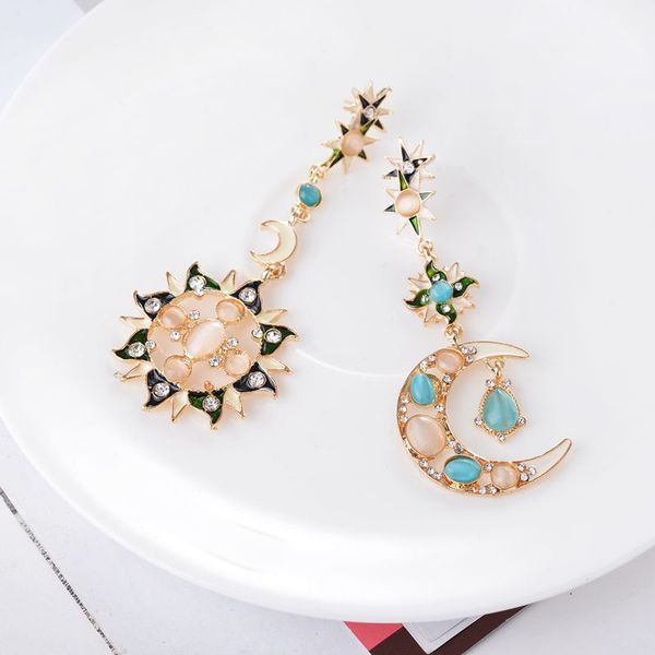 

fashion- earring wholesale fashion simple sun and moon asymmetric earrings, Silver