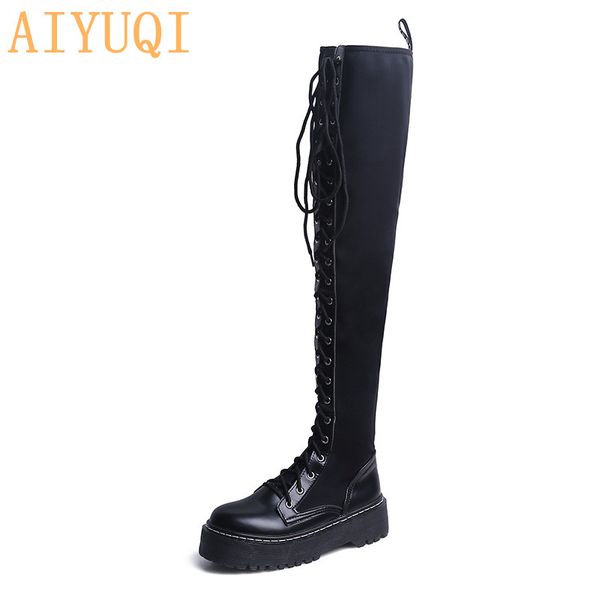 

aiyuqi 2019 autumn new high-heeled women's knee boots thick heel zipper skinny legs fashion long boots women, Black