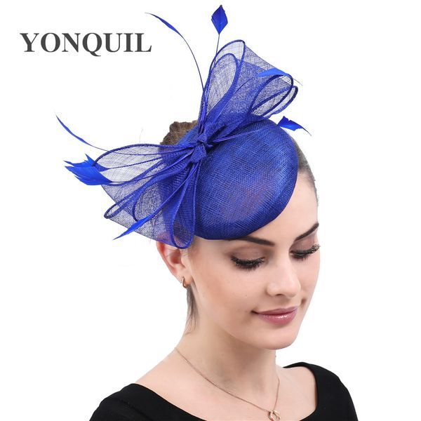 

royal blue sinamay wedding hair fascinator hat ladies women elegant party headpiece gorgeous fashion headwear with bow accessory