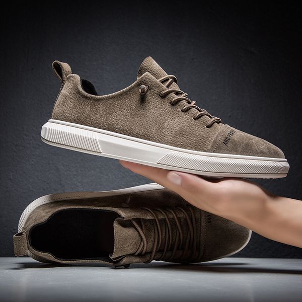 

suede leather vintage sneakers men british style low casual flat shoes lace up wild casual tide shoes 456ghj, Black