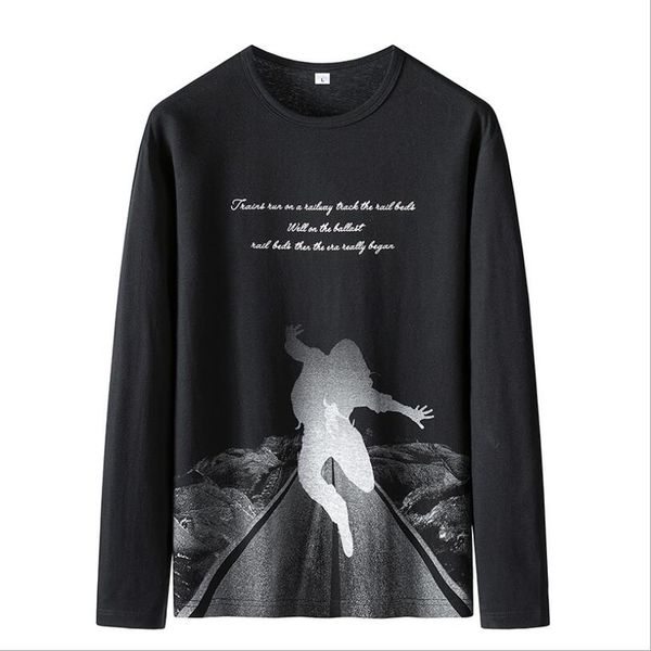 

весна осень мужчины хлопок футболка символ запуск письмо печати tee tops casual сыпучие длинным рукавом блузка, White;black