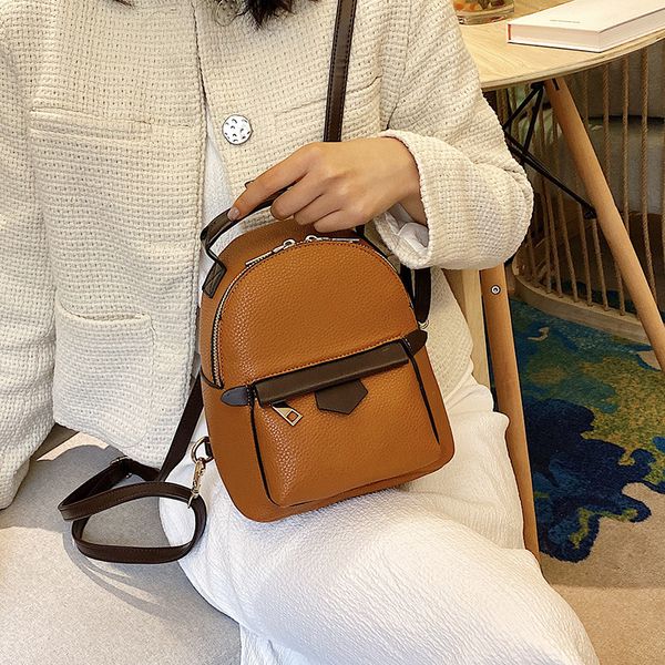 

2020 new solid color lychee pattern women bag fashion pu small backpack waist bag ladies backpack