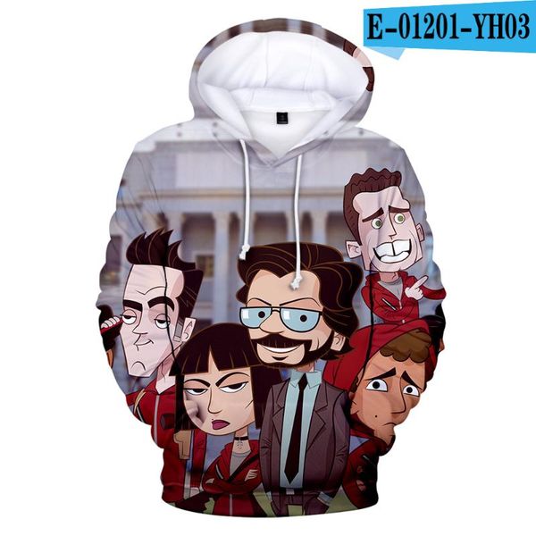 

funny 3d hoodies sweatshirt printed tv series la casa de papel money heist house of paper men/women comfortable loose clothing, Black