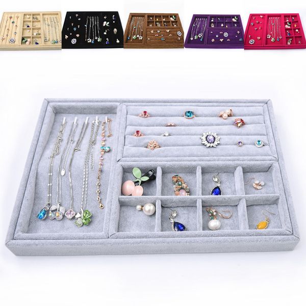 

[ddisplay]classic 3in1 ice velvet jewelry display perfect earring studs jewelry storage case rings organizer store dresser jewelry tray, Black