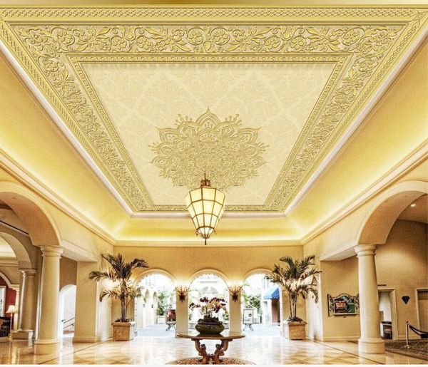 

ceiling silk wall mural wallpaper 3d ceilings golden three-dimensional embossed european pattern border ceiling mural