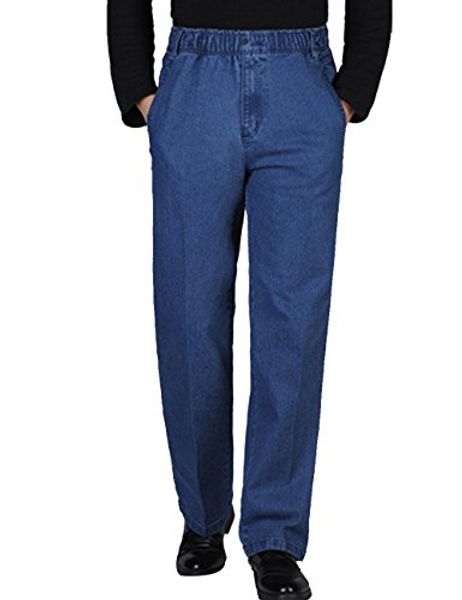 

zoulee men's full elastic waist denim pull on jeans straight trousers pants, Blue