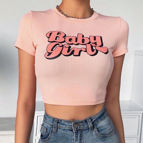 

ins 2020 summer new baby girl printed navel casual all-match t-shirt female amazon 21042sale, White