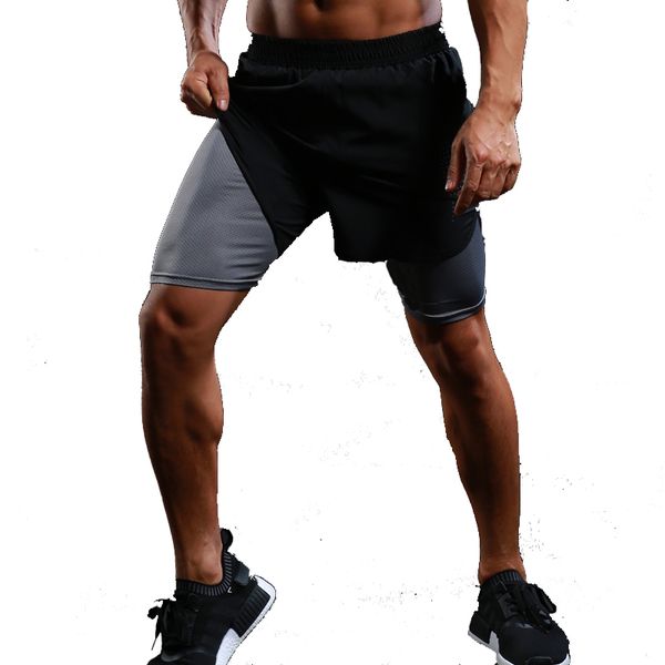 

2 in 1 new sports mens basketball shorts running tights soccer compression running shorts fitness tennis training, Black;blue