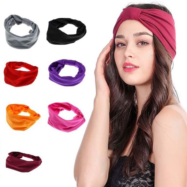 

retro fashion wide solid hair bands elastic stretch twisted knotted turban women girl hairdressing accessories tools headbands vt1529