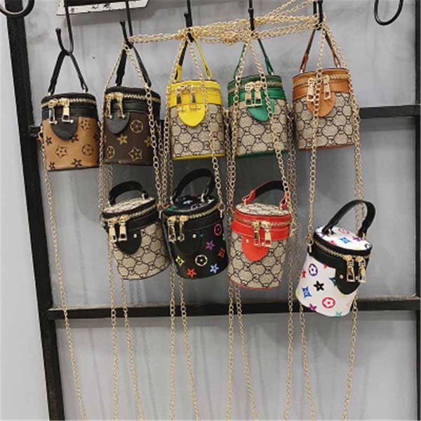 

kids bucket bag girl handbags pu baby children mini princess pruses fashion classic printed bucket bags, Black