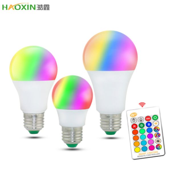 

haoxin e27 b22 rgb led bulb 16 color 85-265v 3/5/10w changeable colorful rgb led lamp with ir remote control+memory mode
