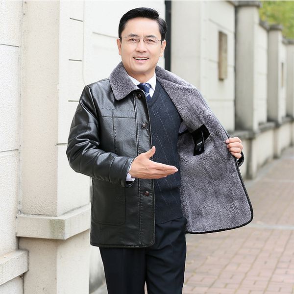 

new fashion super large autumn winter leather men plush thickened jacket casual plus size lxl2xl3xl 4xl 5xl 6xl 7xl, Black