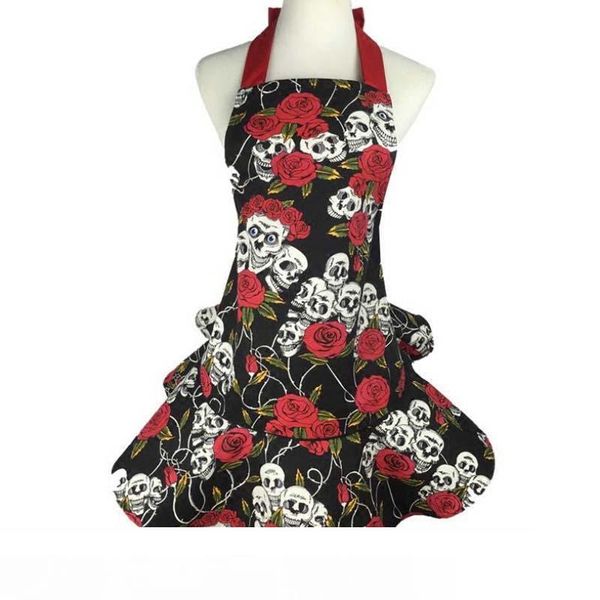 

мода роза череп фартук холст передник леди кухня выпечки приготовления пищи фартуки для косплей маскарад женщины одеваются украшения
