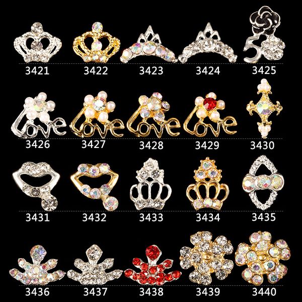 

2018 new 10pcs crystal colourful nail rhinestone alloy nail art decorations glitter diy crown loves japan jewelry pendant, Silver;gold