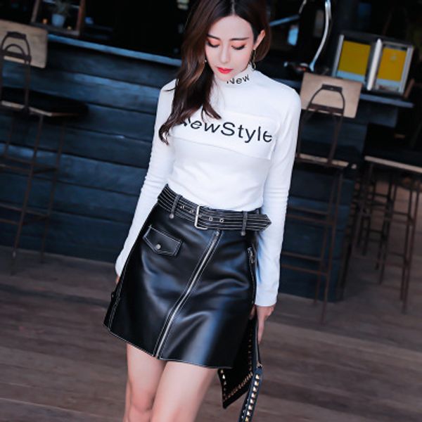 

2018 new fashion genuine sheep leather skirt g5, Black