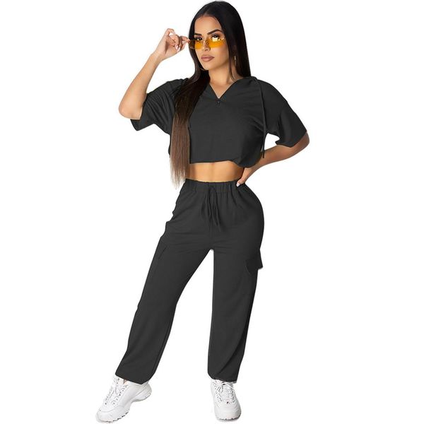 

joiekuno solid party long jumpsuits fashion 2019 summer 2 piece set hooded women set los pantalones lo6195, White