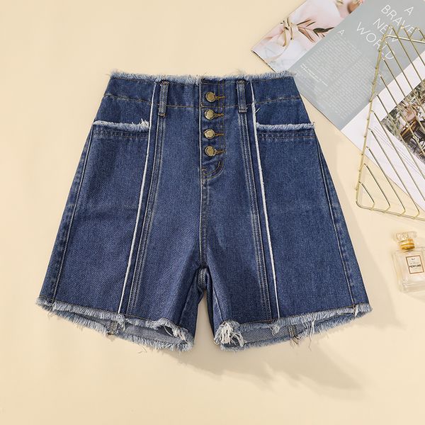 

women's jeans summer 2020 new large size a-line denim shorts loose wide legs fashion pants, Blue