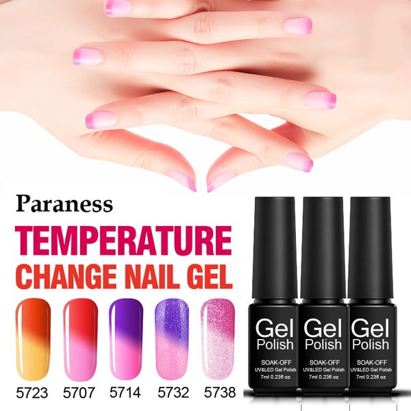 

paraness temperature changing color uv gel nail polish art lucky colorful varnishes hybrid thermal gel soak off uv nail lacquer, Red;pink
