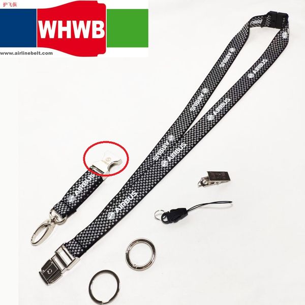 

new boeing/airbus lanyard for pilot license id holder wide black mini plaid chess style with metal buckle for flight crew airman