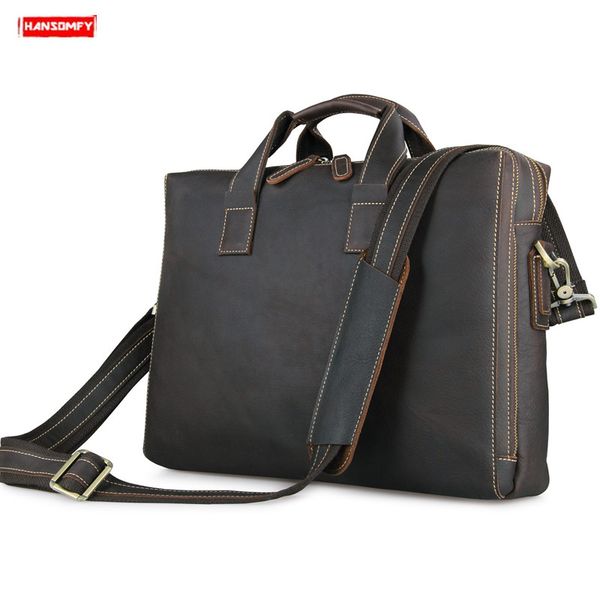 

new genuine leather business men's briefcase laphandbag cowhide leather strap shoulder bag computer messenger crossbody bags