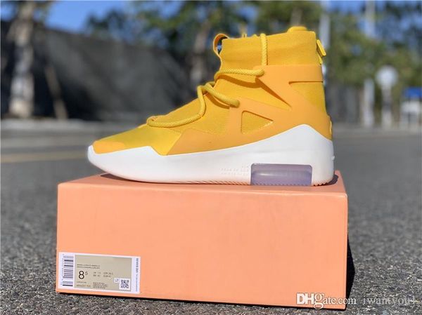 

authentic air fear of god 1 amarillo yellow white ar4237-700 outdoor shoes men fog black light bone frosted spruce orange sneakers