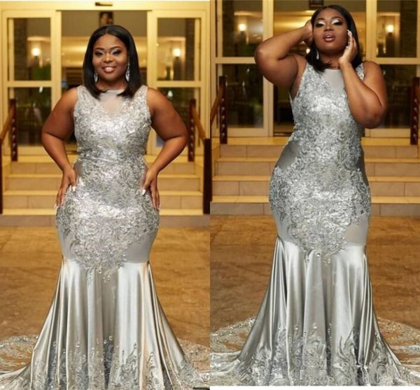 

серебряные кружевные платья выпускного вечера 2019 длинные русалка аппликации ручной работы jewel шеи вечернее платье без рукавов партии пла, Black