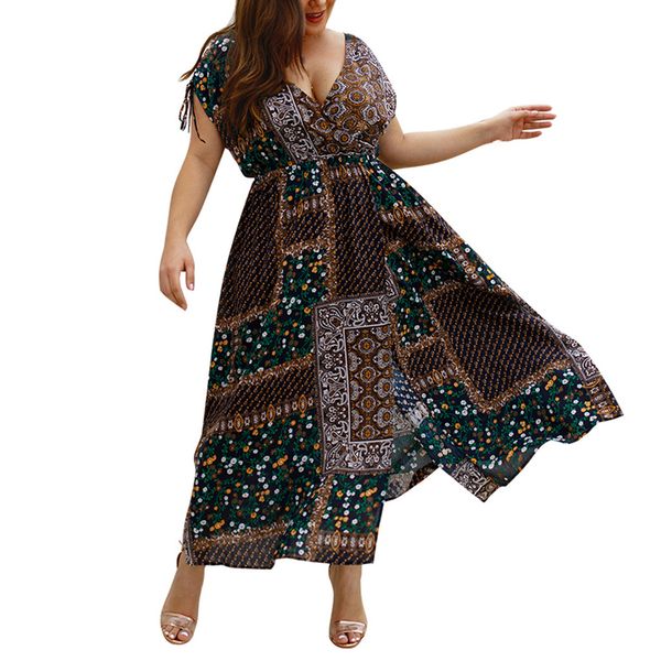 

maternity boho v-neck short sleeve floral wrap maxi dress summer boho beach elegant dress women's summer sundress vestido muje, White